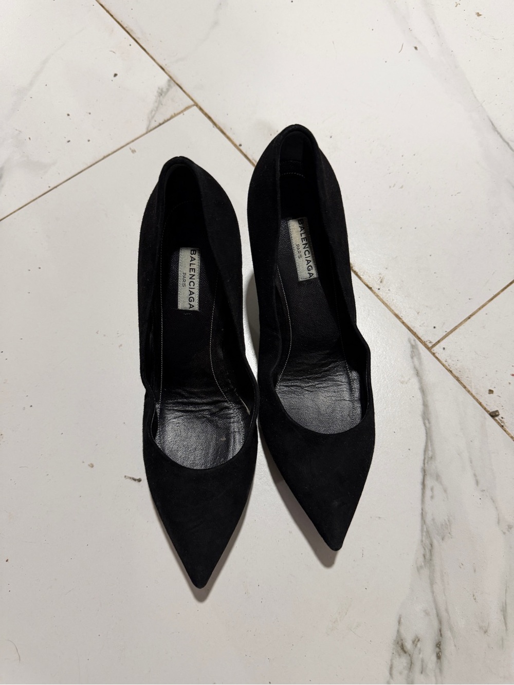 Balenciaga Black Suede Pointed Toe Pumps